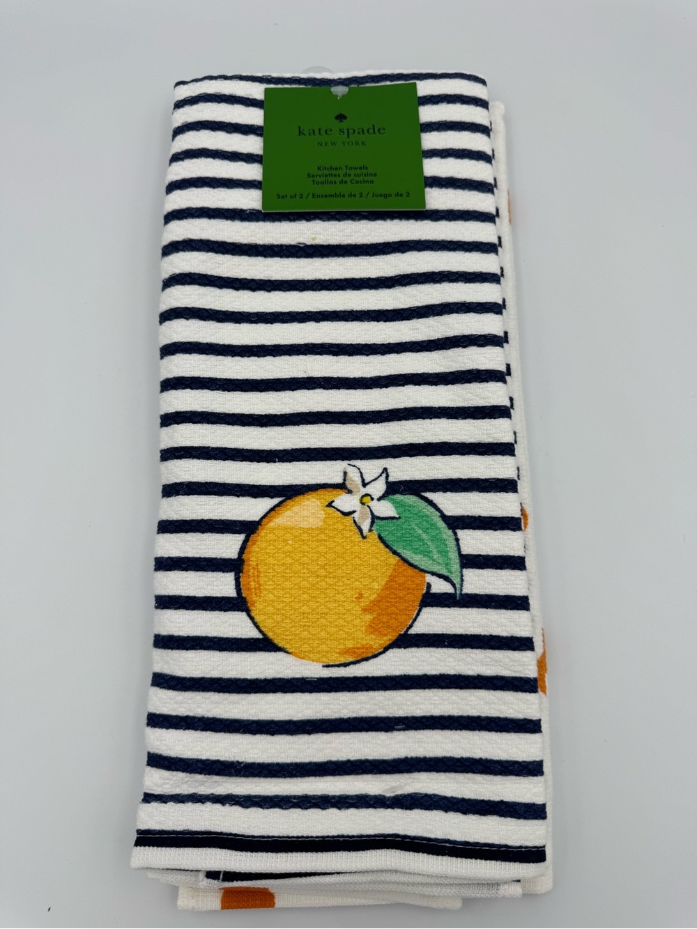 Kate Spade New York Orange Citrus Kitchen Towels Set‎ 2 NWT Striped Coastal